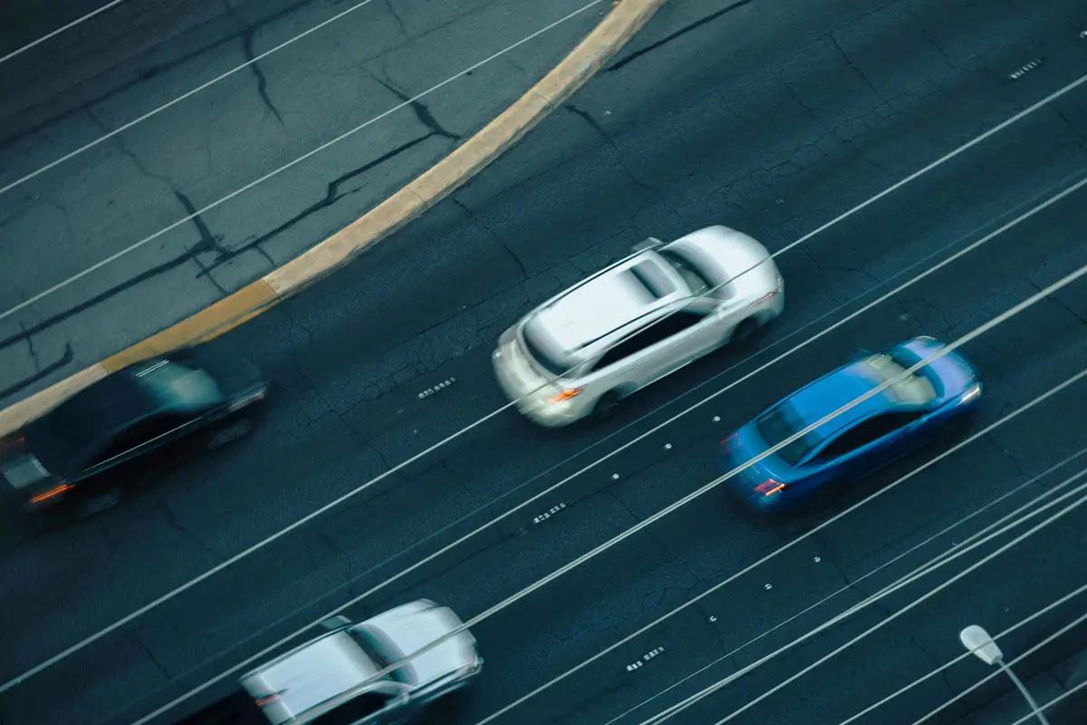 Cars on a highway, seen from above
